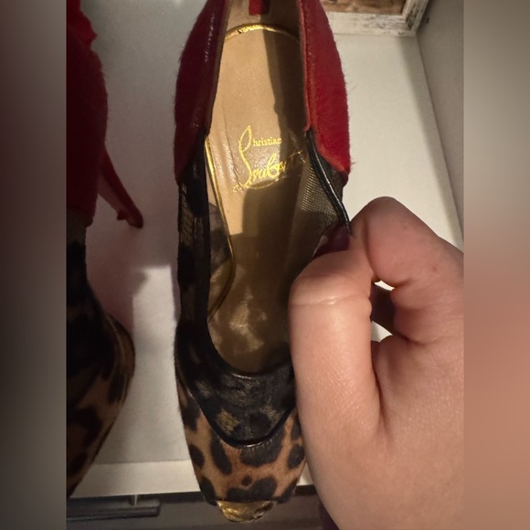 Christian Louboutin Leopard Print/Red Pony Hair and Black Lace Aeronotoc Booties - Picture 7 of 12